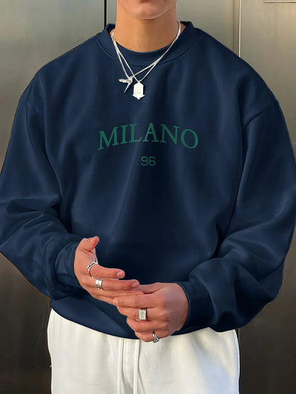 Trendy Oversized Pullover met 'Milano'-Print voor Heren | Perfect voor Herfst & Winter